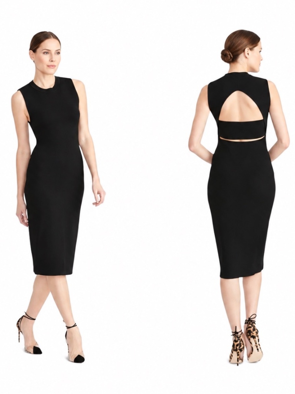 Rachel Roy Bodycon Cutout Back Knit Midi Dress (Black)